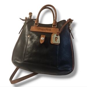 Dooney & Burke Dark Brown Leather with Tan Accents Tear Drop Hobo Bag